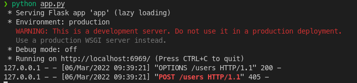 python backend does not allow POST requests yet.