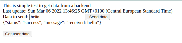 python backend with javascript frontend: example UI with response message