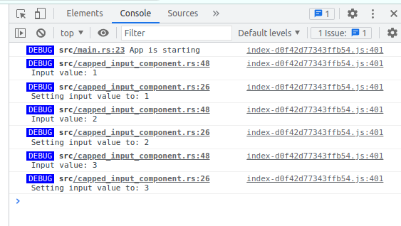 WebAssembly Rust front-end with Yew: show debug from update function.