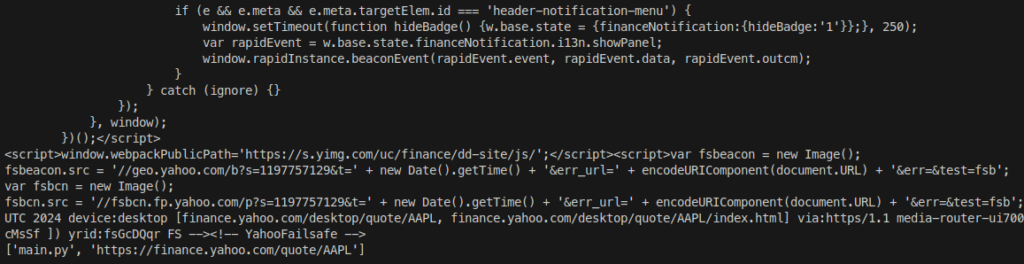 python web scraper output of program reading command line params for AAPL