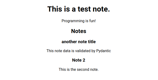 Python and React web app front end displaying a list of notes retrieved from the back end app.