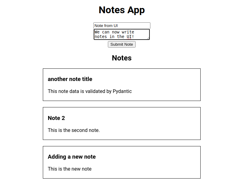 Python and React web app: inputting new note content.