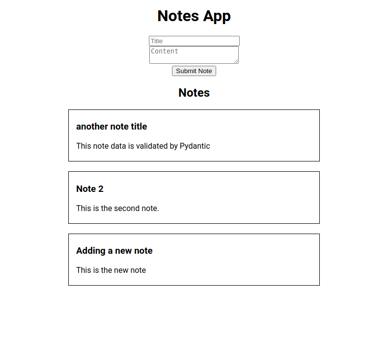 Python and React web app: form input fields are cleared but new note is not visible yet.