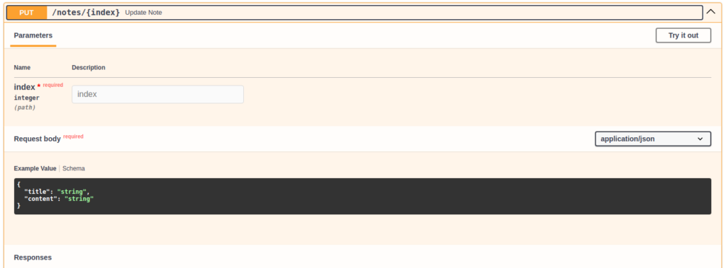 python and react web app: put endpoint for updating a note by index.