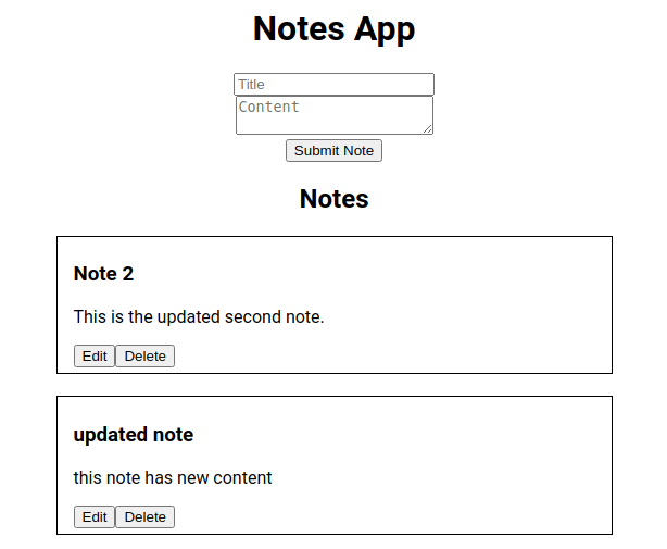 Python and React web app: completred front end UI with edit, delete and create note functionality.