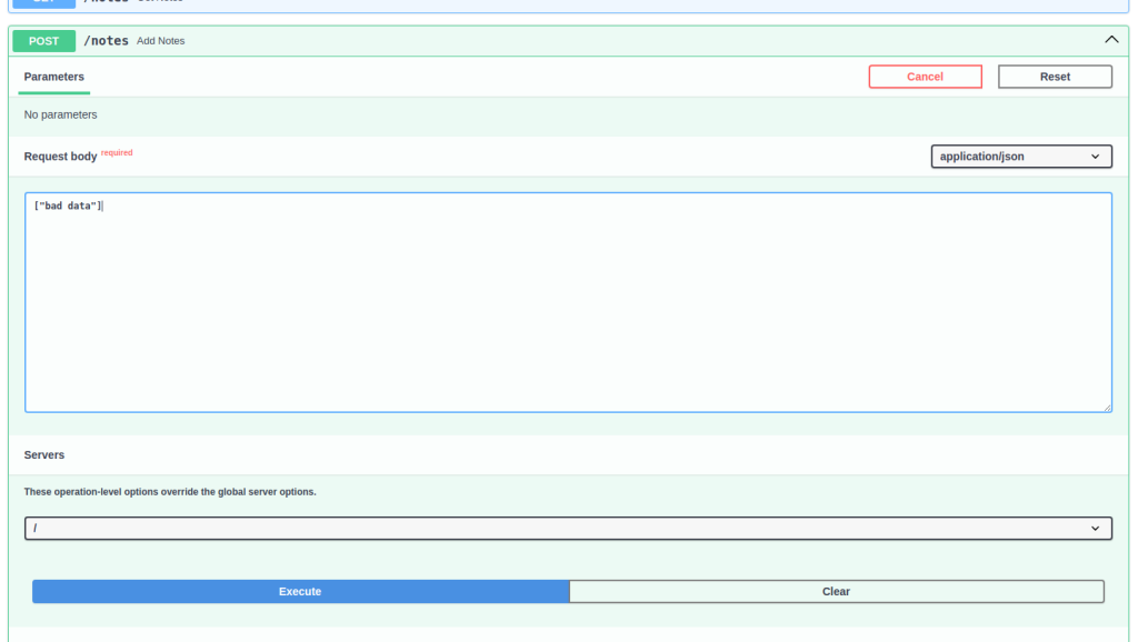 Example input of bad data for the POST endpoint.